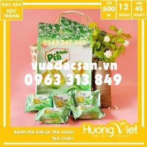 Bánh pía kim sa trà xanh mini Tân Huê Viên 12 bánh (túi 500gr)