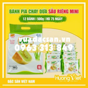Bánh pía lá dứa sầu riêng không trứng mini Tân Huê Viên 12 bánh (Túi 500gr)